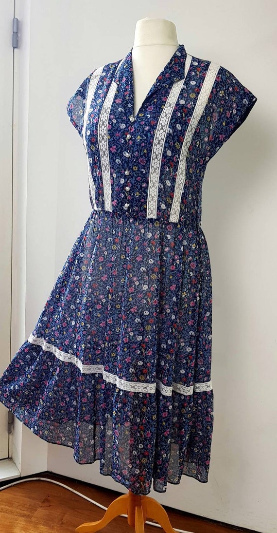 70s/80s cotton tea dress, ditsy floral  prairie-s… - image 2