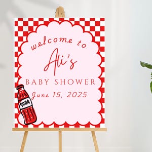 She&#39;s Ready to Pop Babypartyschild - Willkommens-Babypartyschild - Soda-Themadusche - Soda Shop-Dekorschild - Sommer-Babyparty-Thema - Schwimmer