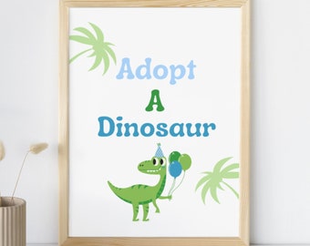 Dinosaur Birthday Sign, Adopt a Dino Printable Sign, Editable Dino Decoration, Canva Template Download, Dino Favors, DIY Party Decor, Green