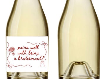 Whimsical Bridesmaid Mini Champagne Labels | Bachelorette Party Champagne Bottle Labels | Mini Bottle Label | Bow Bridesmaid | Printed Label