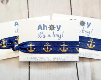 Ahoy It’s a Boy Baby Shower Hair Tie Favor | Nautical Boy Baby Shower Favors | It’s a Boy Party Favor | Blue Baby Shower Gift | Nautical