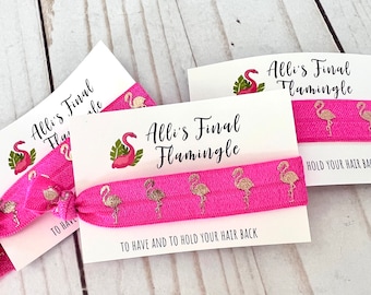 Flamingo Bachelorette Party Favor - Final Flamingle - Flamingo Hair Tie Favor - Tropical Bachelorette - Palm leaf + Hot Pink Flamingo Favor