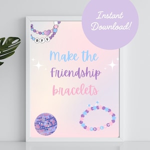 Instant Download Friendship Bracelet Sign - Bracelet Station Decor - Birthtay Party - Birthday Era Party - Girly Tween Teen Digital