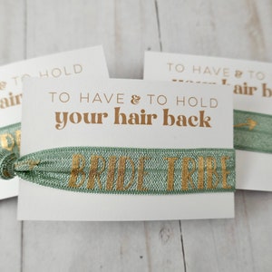 SALE 10 Pack Retro Bachelorette Favors 9 Bride Tribe 1 Bride Hair Tie Favor Sage Bachelorette Bridal Party Gift Bridesmaid Gift Sage image 1