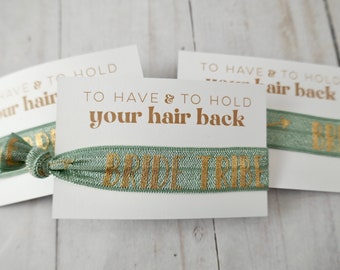 SALE 10 Pack Retro Bachelorette Favors - 9 Bride Tribe + 1 Bride Hair Tie Favor - Sage Bachelorette Bridal Party Gift - Bridesmaid Gift Sage