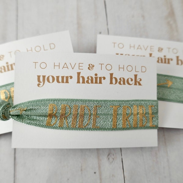 SALE 10 Pack Retro Bachelorette Favors - 9 Bride Tribe + 1 Bride Hair Tie Favor - Sage Bachelorette Bridal Party Gift - Bridesmaid Gift Sage