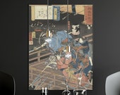Utagawa Kuniyoshi Painting Fine Art Print, Nachtelijke aanval op het Horikawa paleis, Japanese Home Decor, Samurai Wall Art