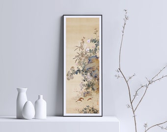 Nakabayashi Chikkei Unframed Art Print of Vintage Japanese Painting, Autumn Grasses and Sparrows, Japanese Wall Art, Asian Decor