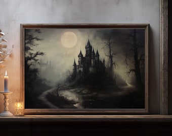 Vintage Halloween Style Art Print | Dark Academia Halloween Decor | Gothic Home Decor | Dark Cottagecore Witchy Print | Dark Art  10S-24