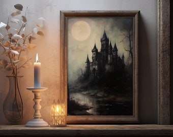 Vintage Halloween Style Art Print | Dark Academia Halloween Decor | Gothic Home Decor | Dark Cottagecore Witchy Print | Dark Art  10S-05
