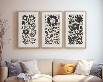 Botanical Elegance Collection, Set of 3 Abstract Floral Prints, Abstract Painting Wall Art Set, Minimalist Modern Art, Boho Wall Decor