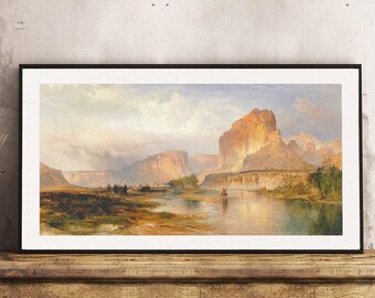 Thomas Moran, Landscape Painting Fine Art Print, Cliffs of Green River, Nature Home Decor, Vintage Mountain Painting, Horse Art