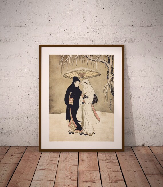 Japanese art poster print Suzuki Harunobu Lovers Walking in the Snow/'