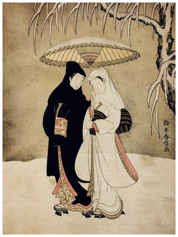 Japanese art poster print Suzuki Harunobu Lovers Walking in the Snow/'
