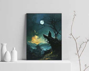 Vintage Halloween Wiccan Dance Unveils Ghostly Gothic Victorian Nights | Celestial Art, Fine Art Print P-24-21