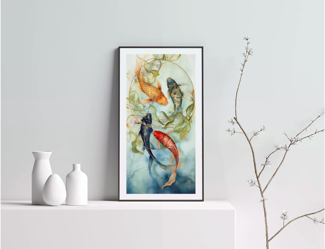 Mistic Pond, Unframed Koi Fish Painting Art Print, Zen Wall Art ...