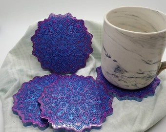 Resin coaster personalized coaster set of 4, mandala coaster, resin mandala coaster set