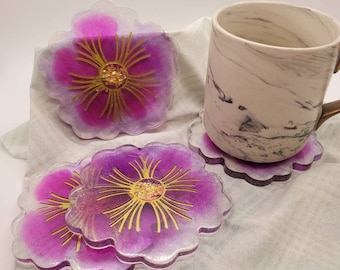 Resin coaster personalized coaster set of 4, flower coaster resin set