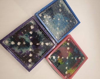 Resin coaster personalized coaster set of 3, crocheted resin coaster set of three
