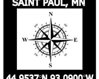 セントポール MN ミネソタの故郷カットファイル SVG 海図座標 緯度 経度 Cricut シルエット用