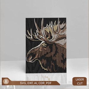 Eland 6-laags decoratief paneel lasergesneden bestanden woondecoratie, 6-laags kunstwerk voor Glowforge - meerlaags, 3D-eland