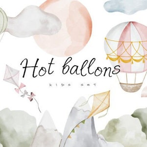 Hot Air Ballons Clipart Set, Baby Png