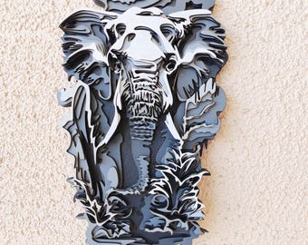 Elephant 7 layer decorative panel laser cut files home decor, 7 Layer Art Piece for Glowforge - Multilayer , 3d Elephant