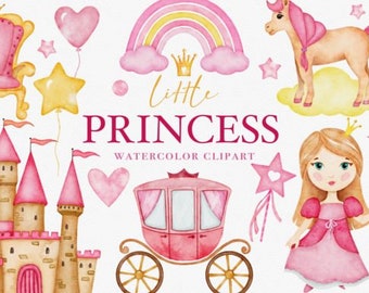 Watercolor Little Princess Clipart Baby girl watercolor clipart, little princess clipart, nursery clipart, fairy kingdom, magical castle