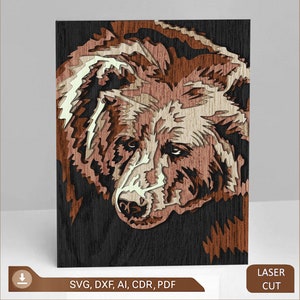 Bär 6 Schicht Dekoplatte Laserschnitt Dateien Wohnkultur, 6 Layer Art Piece for Glowforge, 3D Bär