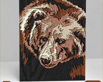 Bär 6 Schicht Dekoplatte Laserschnitt Dateien Wohnkultur, 6 Layer Art Piece for Glowforge, 3D Bär