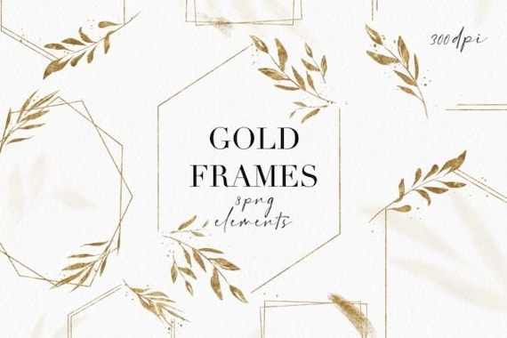 Gold Frames Clipart Floral PNG  Geometric Golden Frames, DIY Wedding Invitations, Vintage Frames, Metallic Golden Frames,Invitation Template