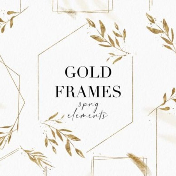 Gold Frames Clipart Floral PNG  Geometric Golden Frames, DIY Wedding Invitations, Vintage Frames, Metallic Golden Frames,Invitation Template