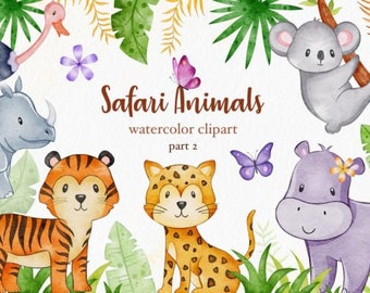Clipart di animali safari ad acquerello Clipart di animali safari ad acquerello, clipart di animali safari cute baby, illustrazione di animali dell'Africa