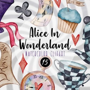 Alice au pays des merveilles Aquarelle Clipart Aquarelle Alice au pays des merveilles - Chat du Cheshire, Tea Party - Conte de fées