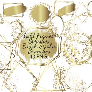 Geometric Gold Frames Clipart, DIY Wedding Invitations, Vintage Frames, Metallic Golden Frames,Invitation Template