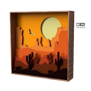3D Desert Shadow Box, 3D Landscape Papercut, 3D Silhouette Layers, SVG Digital Download Files, Shadow Box SVG, For Cricut, Lightbox