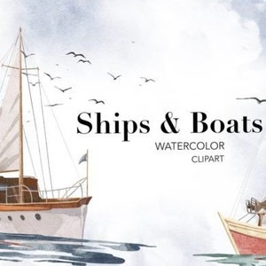 Aquarell Schiffe Meer Ozean Clipart Aquarell Nautik Clipart, Strand Clipart, Marine Clipart