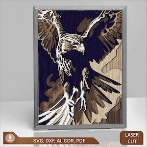 Orzeł 6-warstwowy panel dekoracyjny pliki cięte laserowo wystrój domu, 6-warstwowy element artystyczny do Glowforge - wielowarstwowy, 3d orzeł