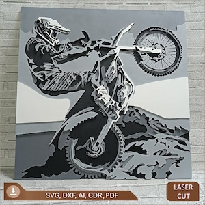 Motorfiets met meerdere lagen, gelaagde kunst, modern decor Lasergesneden bestanden, meerlagige motorfiets