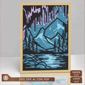 Archivo de corte SVG de escena de montaña en capas para corte láser y Cricut, proyecto cnc, archivo Glowforge