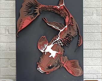 Mandala Koi SVG, panel 3D en capas, archivo cortado con láser (descarga digital)