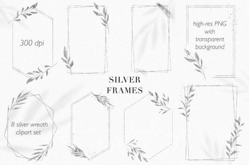 Silver Frames Clipart Floral PNG Silver Frame Clipart PNG Minimalist Golden Frames Geometric