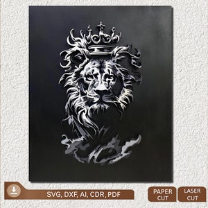 Painel decorativo de 6 camadas de leão, arquivos de corte a laser, decoração de casa, peça de arte de 6 camadas para Glowforge - multicamadas, leão 3d