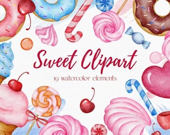 Sweet Watercolor Clipart Candy Ice Cream