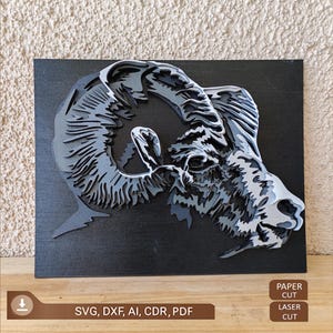 Mountain Bighorn sheep Multilayer SVG-Bighorn sheep laser cut file-6 layer decorative panel -3D layer Bighorn sheep