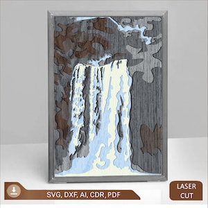 Cascada multicapa SVG/ Archivo de corte paisaje/ Capa 3D/ Corte de madera contrachapada/ Corte de papel/ Archivo SVG/ Madera contrachapada mandala 3D