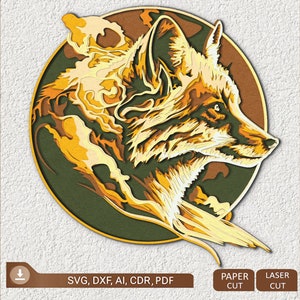 Fox 7-warstwowy panel dekoracyjny pliki cięte laserowo wystrój domu, 7-warstwowy element artystyczny do Glowforge - wielowarstwowy, 3d fox
