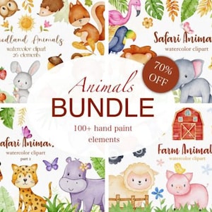 Watercolor Best Bundle Safari Baby Animals Clipart  Woodland Animals  Clipart Farm Animals Clipart