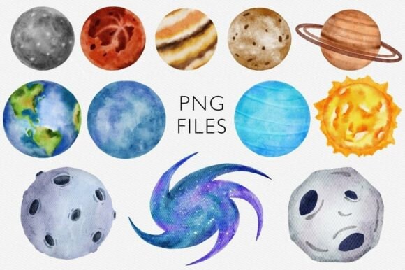 Watercolor Space Solar System Planets Solar System Download Instant ...