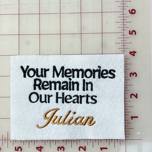 Quilt Patch | Memory Pillow Patch Embroidered Personalized Sew-On. Personalized Memorial Keepsake. 100% Cotton or Felt Fabric.